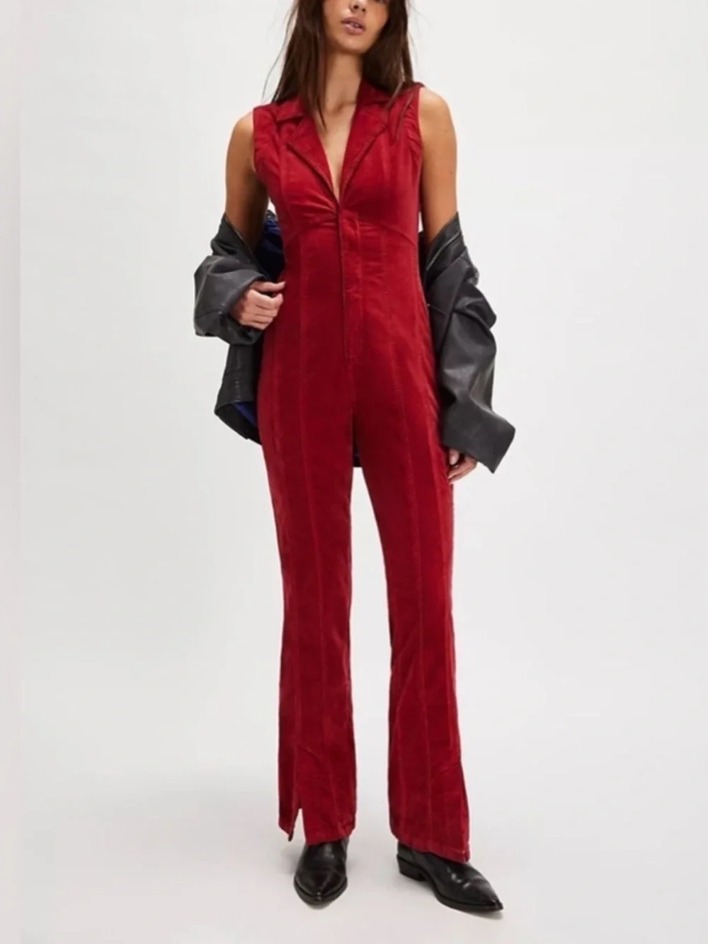 NEW FREE PEOPLE Ring the Alarm Corduroy Sleeveless collar Jumpsuit sz XS